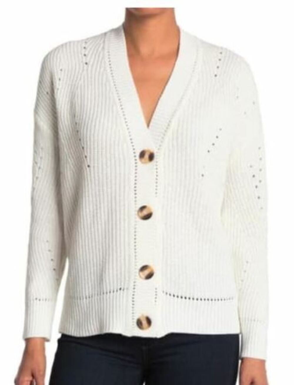 Cloth by Design Women's Button Front Tunic Cardigan Sweater Medium Egg White NWT